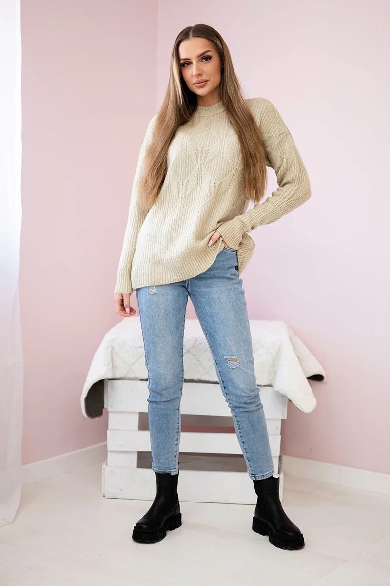 Sweater with a fashionable weave 24 - 6 / – Beige цвет / color | Lexline Fashion