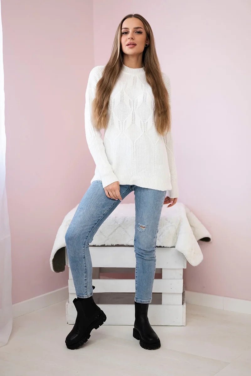 Sweater with a fashionable weave 24 - 6 / – Ecru цвет / color | Lexline Fashion