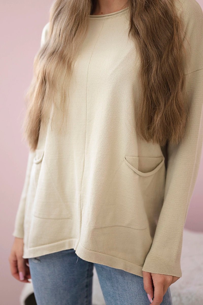 Sweater with front pockets 24 - 32 / – Beige цвет / color | Lexline Fashion