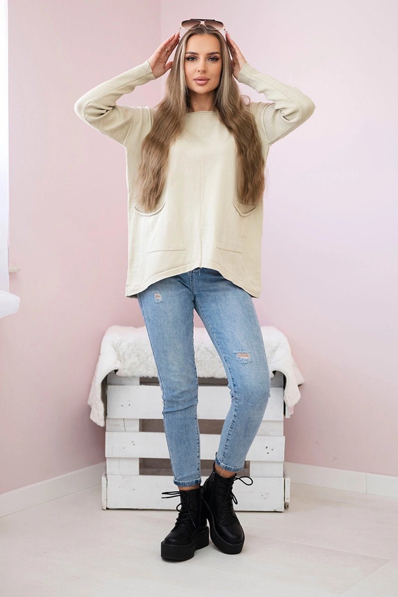Sweater with front pockets 24 - 32 / – Beige цвет / color | Lexline Fashion