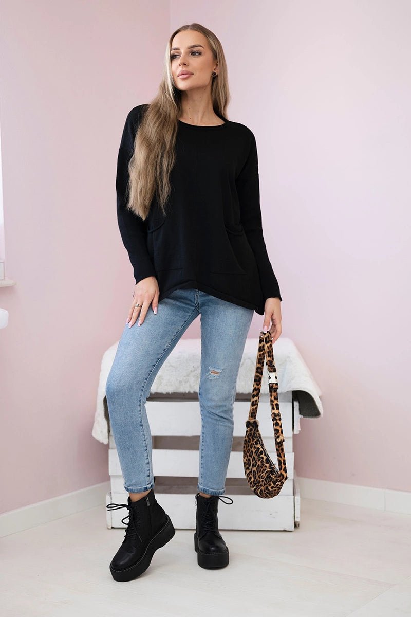 Sweater with front pockets 24 - 32 / – Black цвет / color | Lexline Fashion