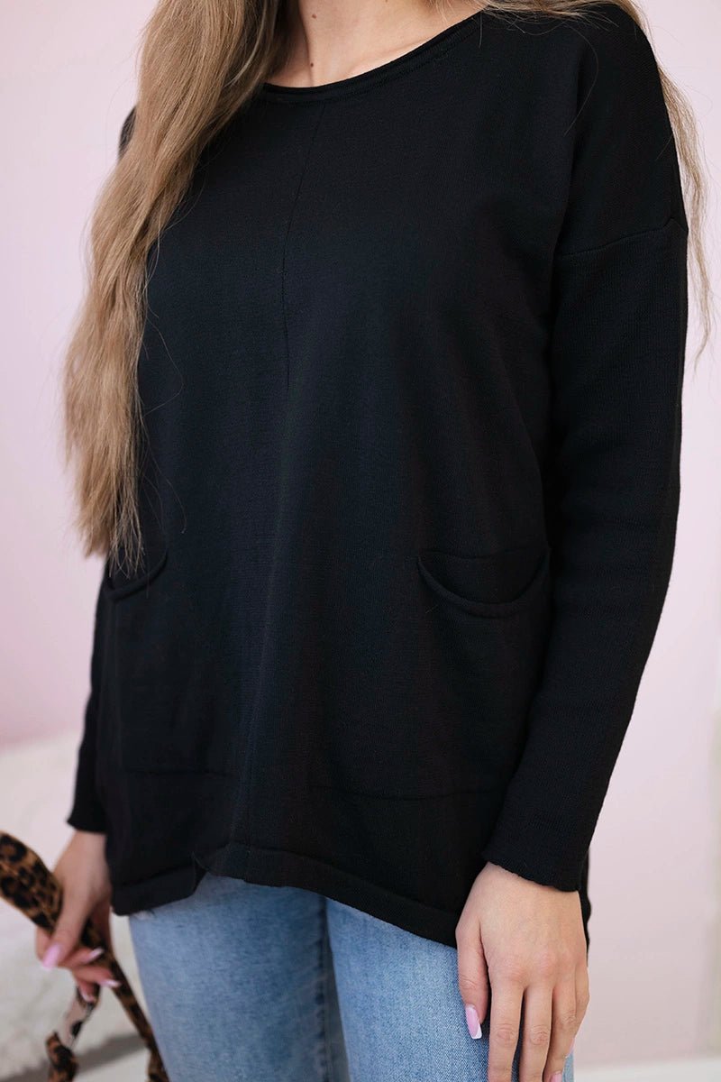 Sweater with front pockets 24 - 32 / – Black цвет / color | Lexline Fashion