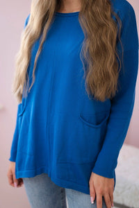 Sweater with front pockets 24 - 32 / – Blue cornflower цвет / color | Lexline Fashion