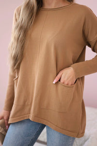 Sweater with front pockets 24 - 32 / – Camel цвет / color | Lexline Fashion