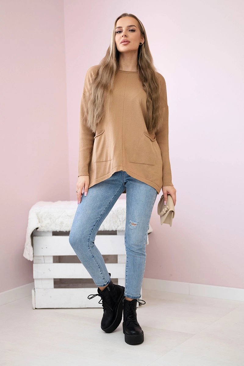 Sweater with front pockets 24 - 32 / – Camel цвет / color | Lexline Fashion