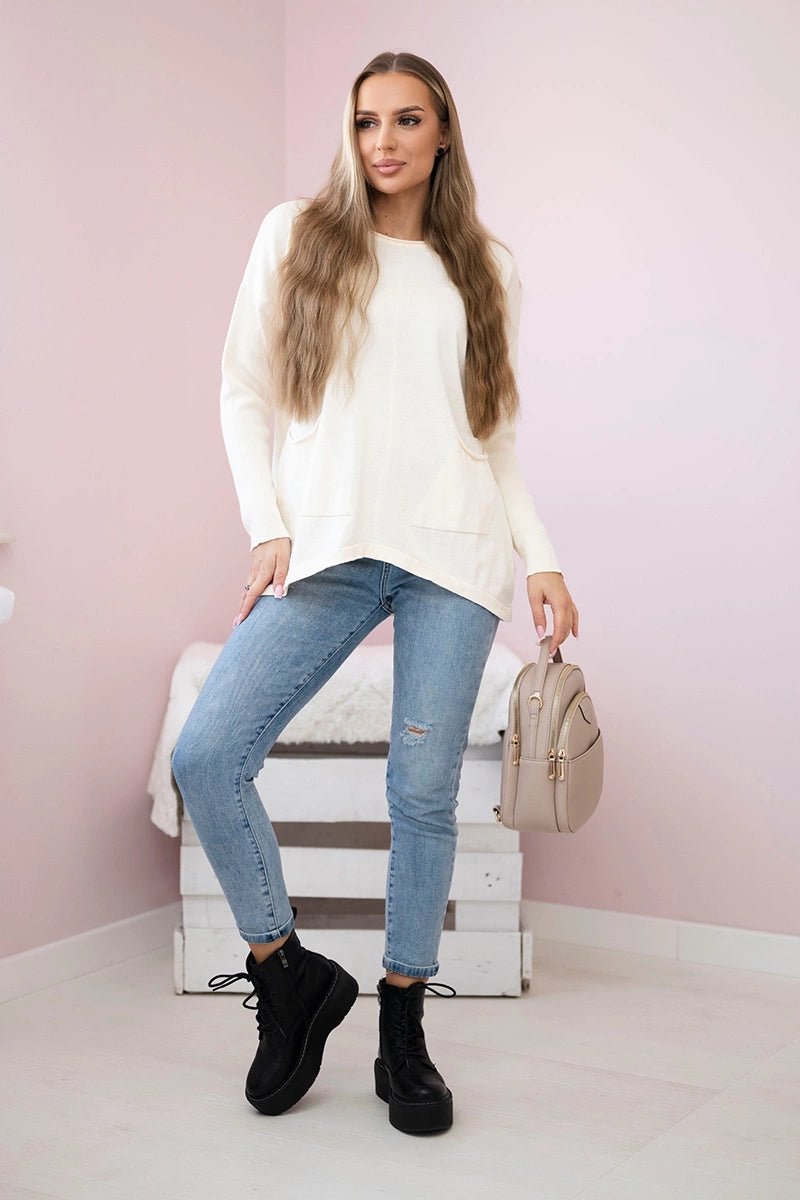 Sweater with front pockets 24 - 32 / – Ecru цвет / color | Lexline Fashion