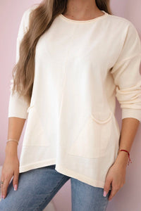 Sweater with front pockets 24 - 32 / – Ecru цвет / color | Lexline Fashion