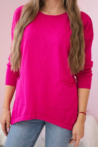 Sweater with front pockets 24 - 32 / – Fuchsia цвет / color | Lexline Fashion
