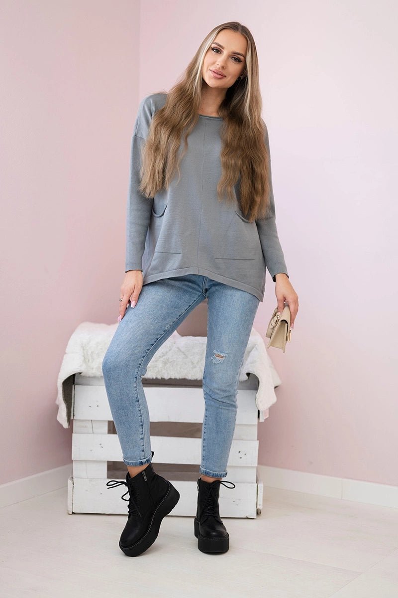 Sweater with front pockets 24 - 32 / – Gray цвет / color | Lexline Fashion