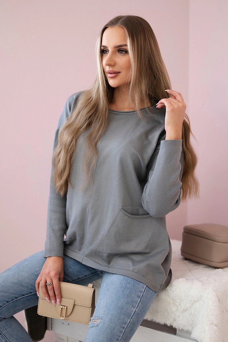 Sweater with front pockets 24 - 32 / – Gray цвет / color | Lexline Fashion