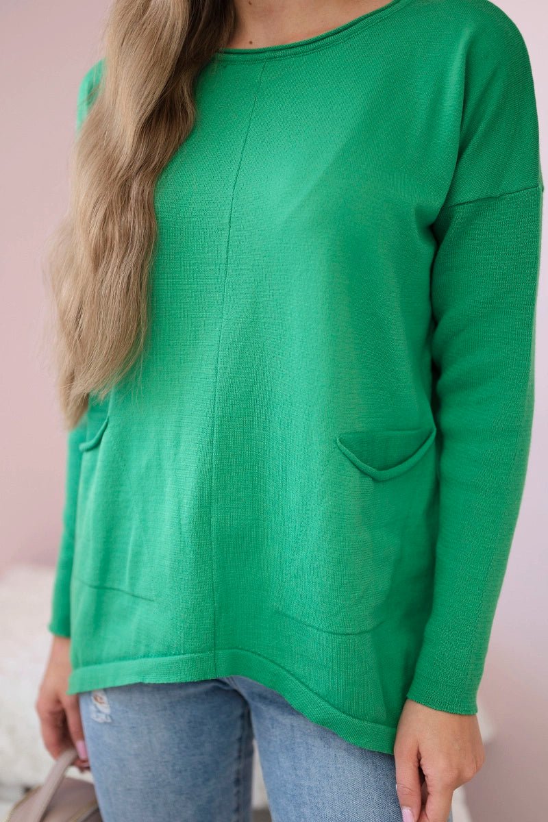 Sweater with front pockets 24 - 32 / – Light || Green цвет / color | Lexline Fashion