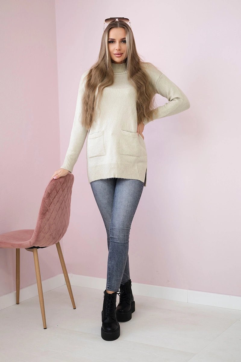 Sweater with stand - up collar 2019 - 52 / – Beige цвет / color | Lexline Fashion