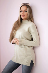 Sweater with stand - up collar 2019 - 52 / – Beige цвет / color | Lexline Fashion