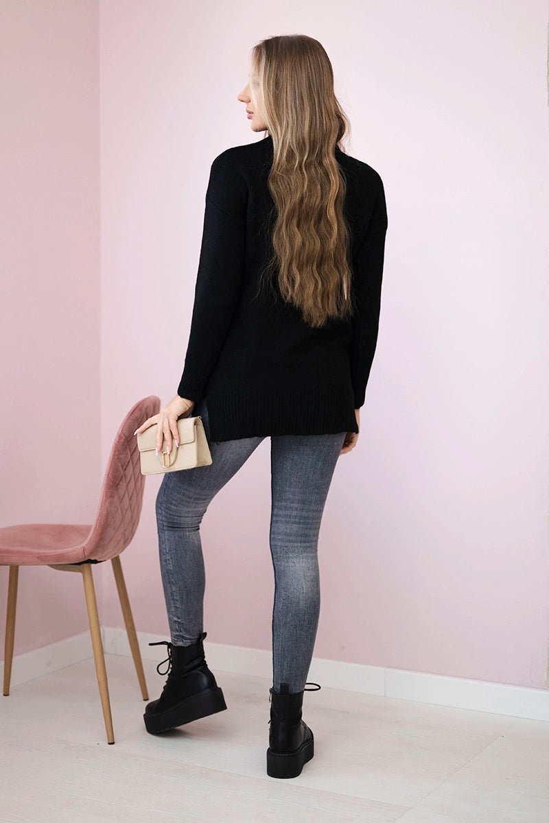 Sweater with stand - up collar 2019 - 52 / – Black цвет / color | Lexline Fashion