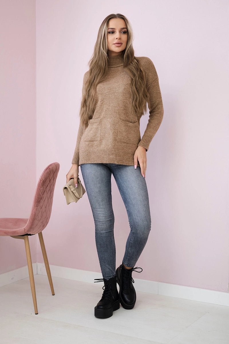 Sweater with stand - up collar 2019 - 52 / – Camel цвет / color | Lexline Fashion