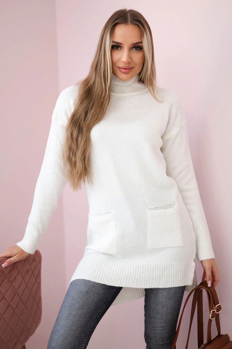 Sweater with stand - up collar 2019 - 52 / – Ecru цвет / color | Lexline Fashion