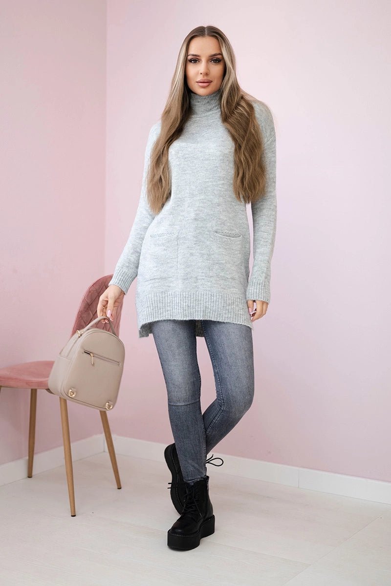 Sweater with stand - up collar 2019 - 52 / – Gray цвет / color | Lexline Fashion