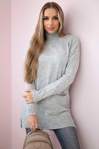 Sweater with stand - up collar 2019 - 52 / – Gray цвет / color | Lexline Fashion
