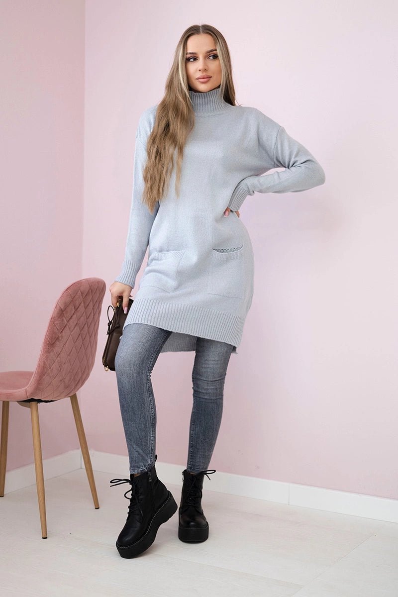 Sweater with stand - up collar 2019 - 52 / – Gray || Light цвет / color | Lexline Fashion