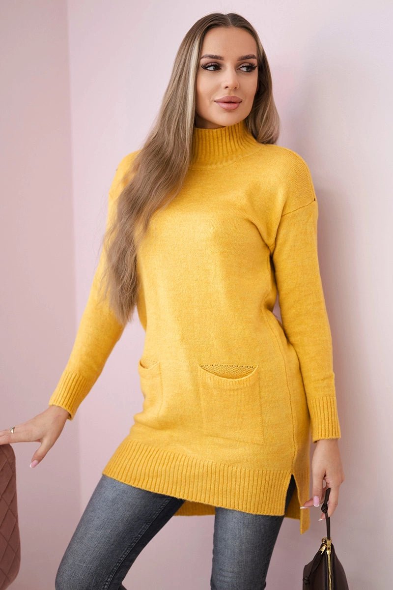 Sweater with stand - up collar 2019 - 52 / – Mustard цвет / color | Lexline Fashion