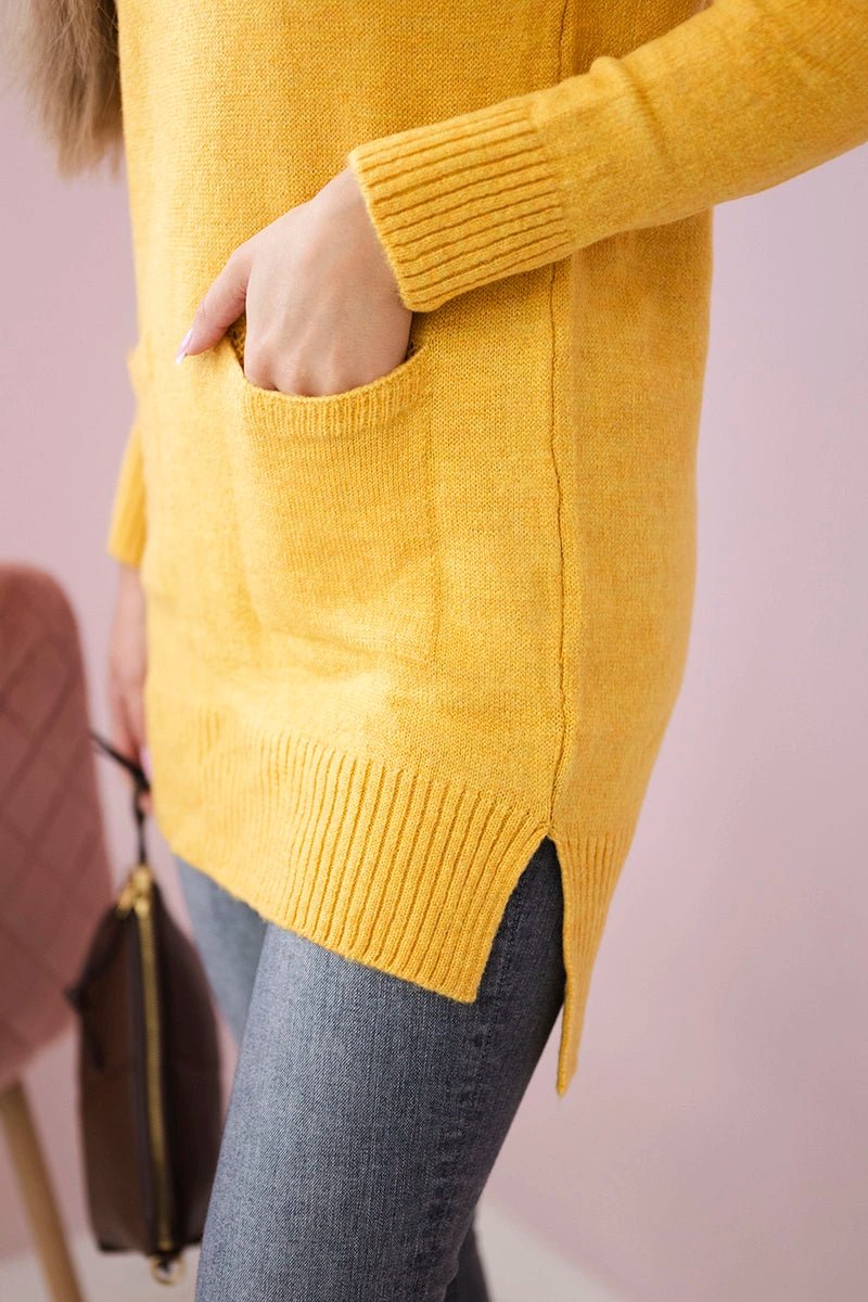 Sweater with stand - up collar 2019 - 52 / – Mustard цвет / color | Lexline Fashion