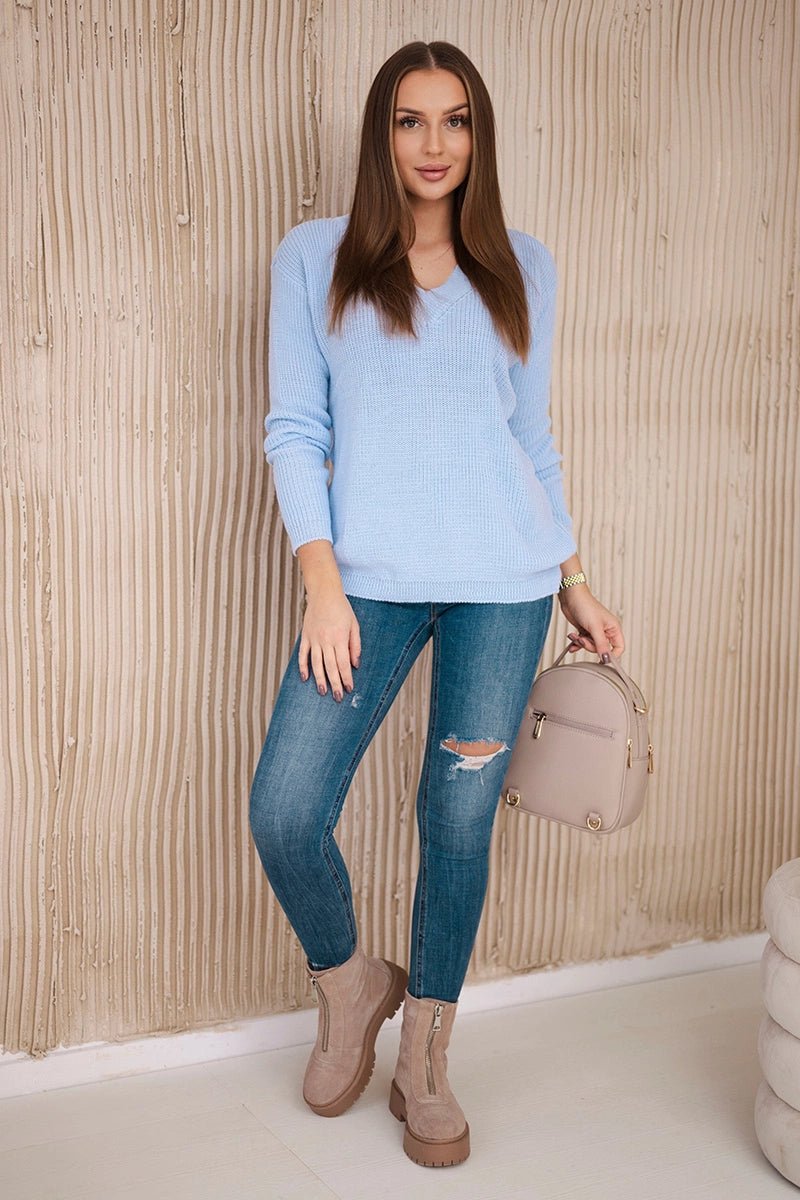 Sweater with V neckline 2019 - 11 / – Blue цвет / color | Lexline Fashion