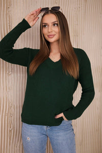 Sweater with V neckline 2019 - 11 / – Green || Dark цвет / color | Lexline Fashion
