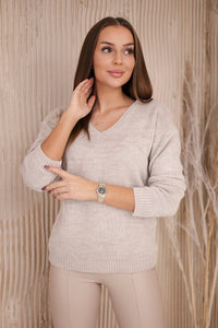 Sweater with V neckline 2020 - 15 / – Beige цвет / color | Lexline Fashion