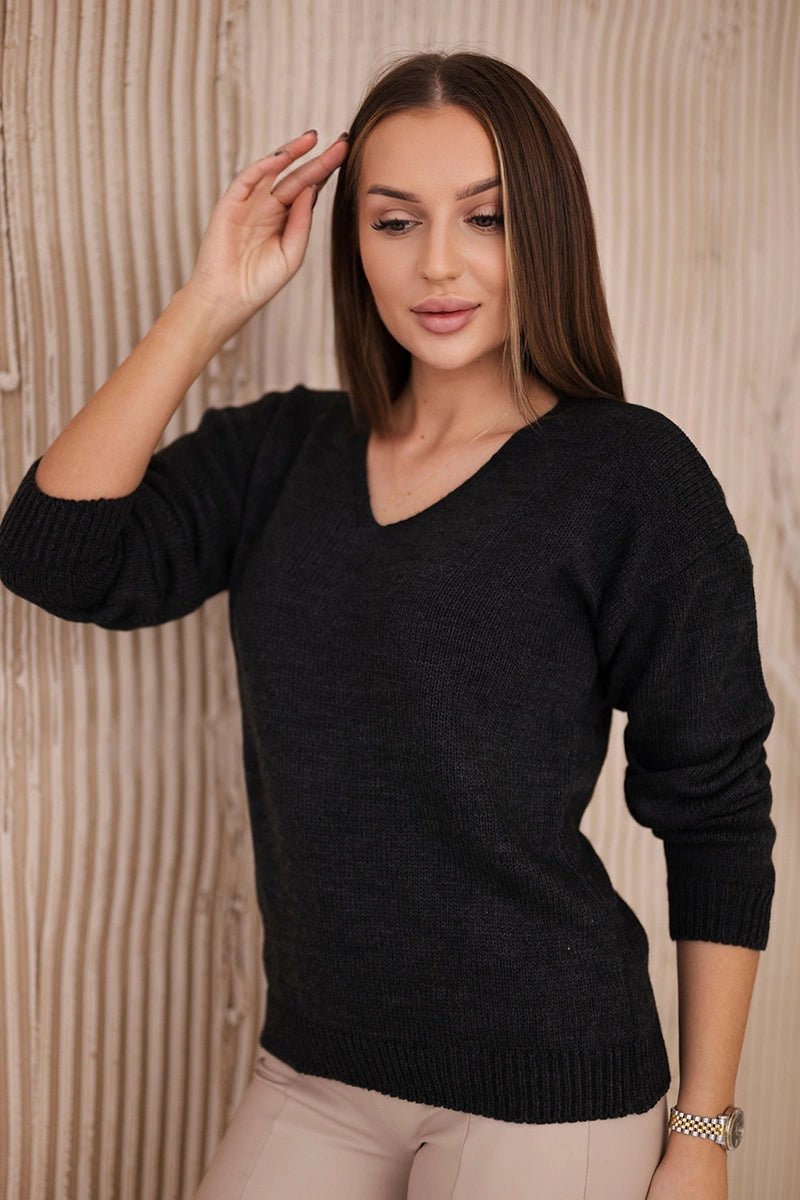 Sweater with V neckline 2020 - 15 / – Graphite цвет / color | Lexline Fashion