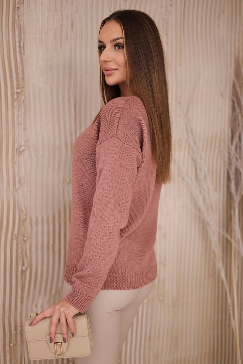 Sweater with V neckline 2020 - 15 / – Pink || Dark цвет / color | Lexline Fashion