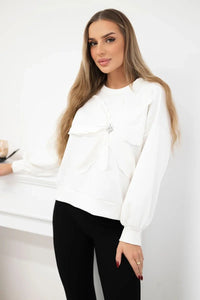 Sweatshirt with decorative flower ART92495 / – Ecru цвет / color | Lexline Fashion