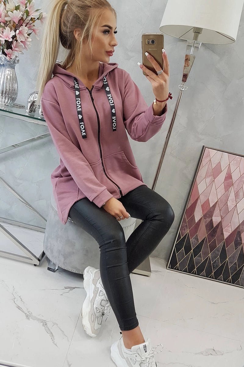 Sweatshirt with longer back and hood 9108 / – Pink || Dark цвет / color | Lexline Fashion