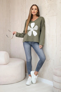 Sweatshirt with print ART121774 / – Khaki цвет / color | Lexline Fashion