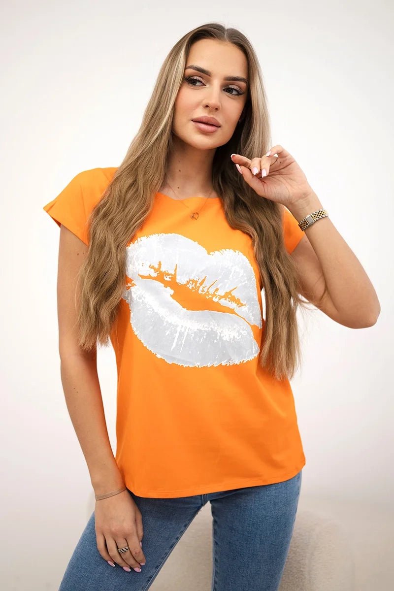 T-shirt with a print 8985 / – Orange цвет / color | Lexline Fashion