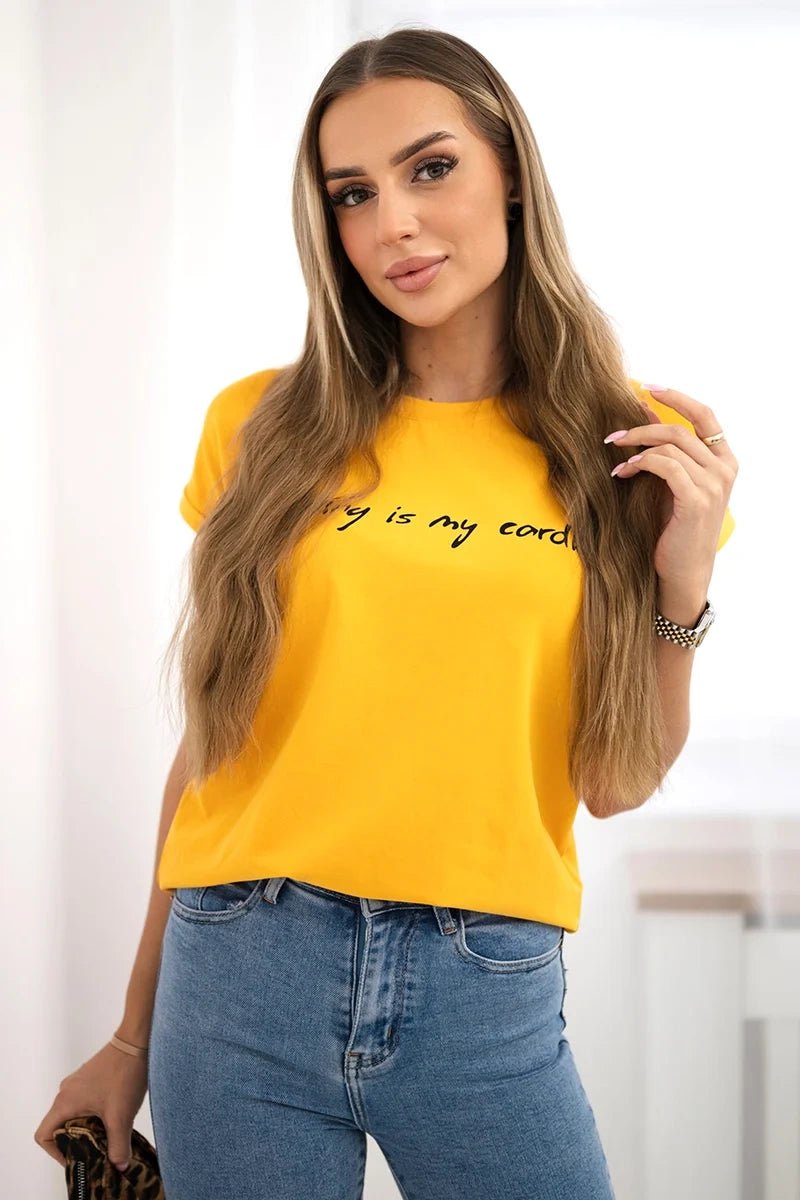T-shirt with print 65297 / – Mustard цвет / color | Lexline Fashion