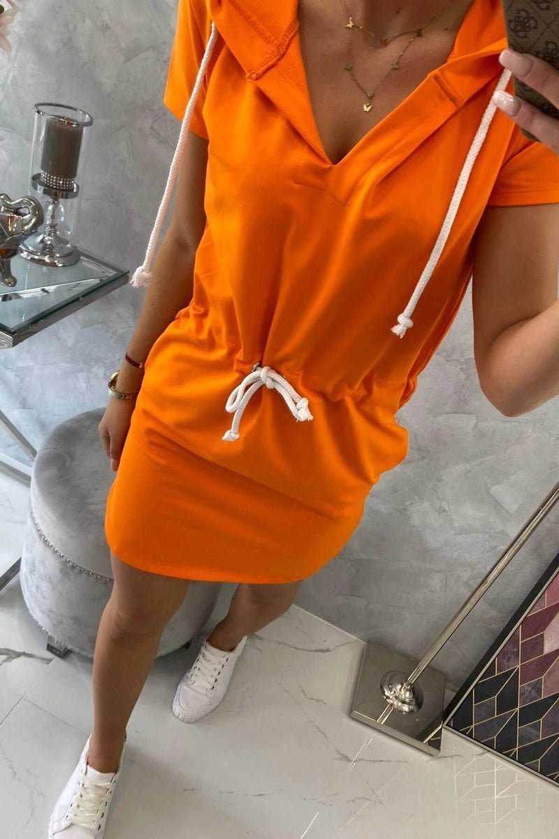 Tied dress with hood 8982 / – Orange цвет / color | Lexline Fashion