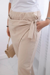 Trousers tied with an asymmetrical front 1958C / – Beige цвет / color | Lexline Fashion