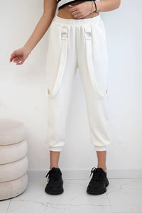 Trousers with decorative stripes 6758 - 1 / – Ecru цвет / color | Lexline Fashion