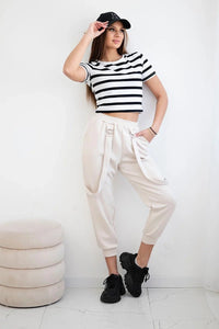 Trousers with decorative stripes 6758 - 1 / – Light || Beige цвет / color | Lexline Fashion