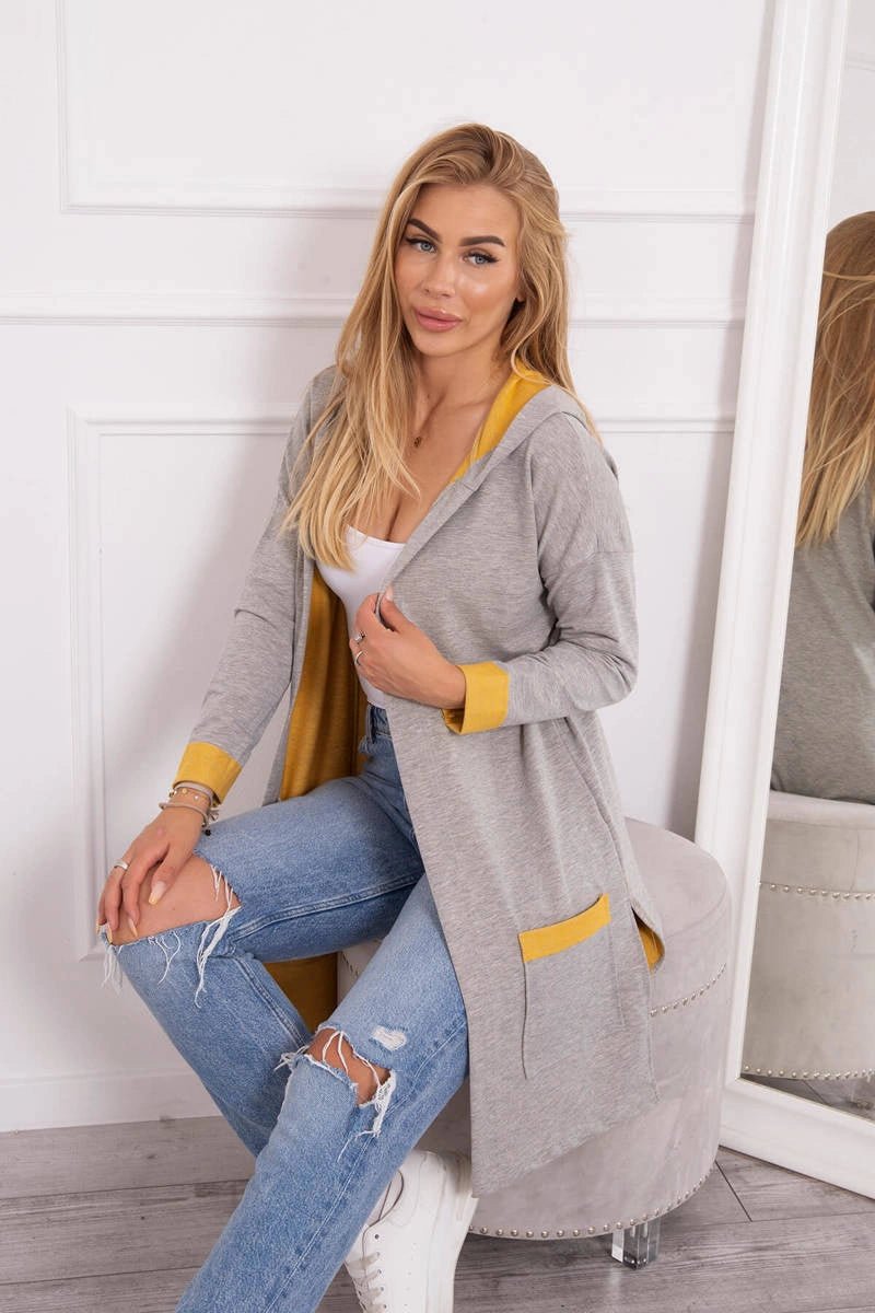 Two - color cardigan with a hood 69422 / – Mustard цвет / color | Lexline Fashion