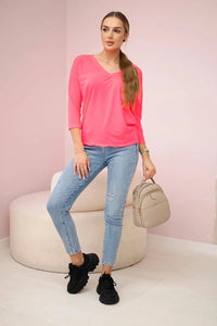 V - neck blouse 9348 / – Neon pink цвет / color | Lexline Fashion