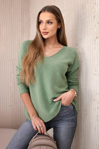 V - neck sweater IT - 47 / – Khaki || Light цвет / color | Lexline Fashion