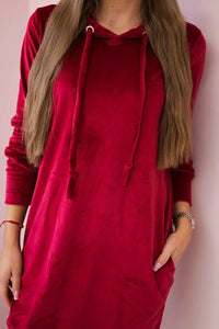 Velor dress with a hood 9366 / – Maroon цвет / color | Lexline Fashion