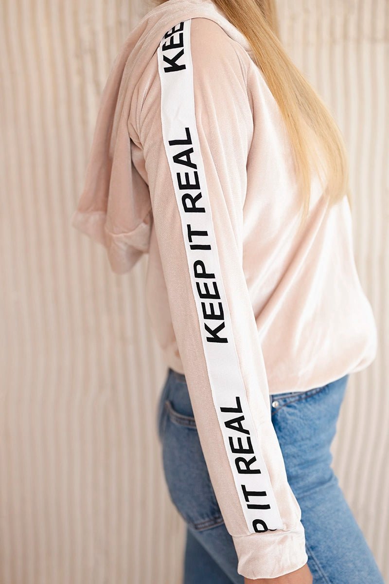 Velor sweatshirt with a hood 9101 / – Beige цвет / color | Lexline Fashion