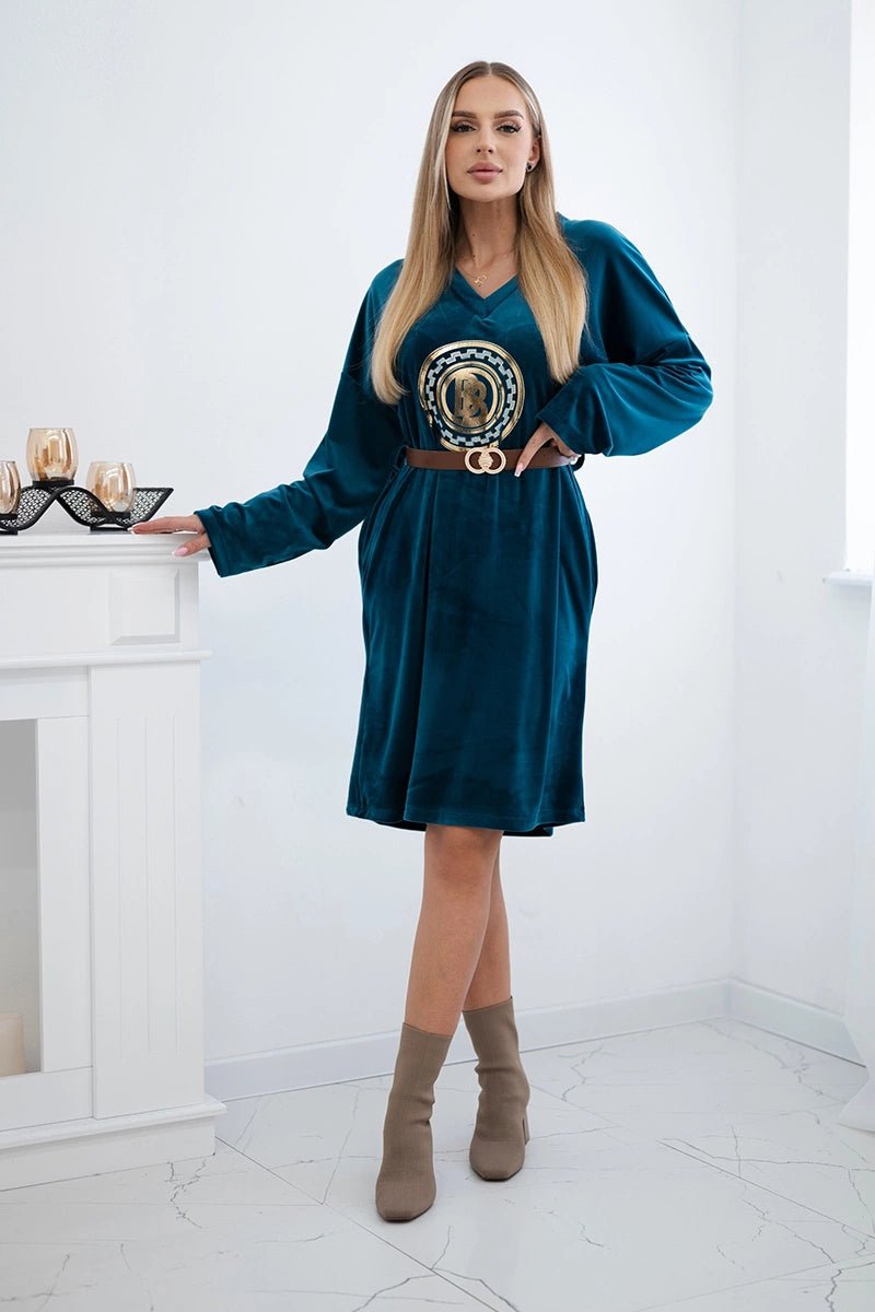 Velour dress with belt ART9155 / – Marine цвет / color | Lexline Fashion