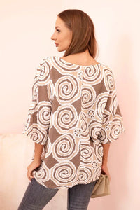 Women's cotton blouse with ethnic patterns and rolled - up sleeves 22003 - 2 / – Turquoise цвет / color | Lexline Fashion