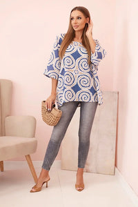 Women's cotton blouse with ethnic patterns and rolled - up sleeves 22003 - 2 / – Turquoise цвет / color | Lexline Fashion