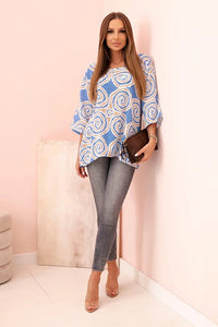 Women's cotton blouse with ethnic patterns and rolled - up sleeves 22003 - 2 / – Turquoise цвет / color | Lexline Fashion