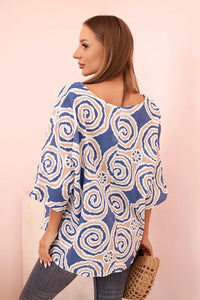 Women's cotton blouse with ethnic patterns and rolled - up sleeves 22003 - 2 / – Turquoise цвет / color | Lexline Fashion