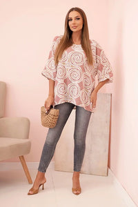 Women's cotton blouse with ethnic patterns and rolled - up sleeves 22003 - 2 / – Turquoise цвет / color | Lexline Fashion